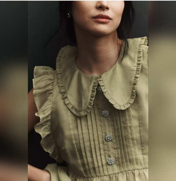 Anthropologie Maeve Peter Pan Collar Sheer Pintuck Babydoll Shirt - Picture 2 of 12